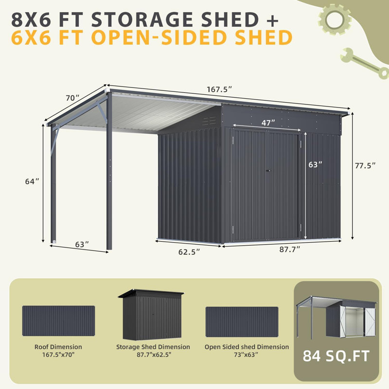 AECOJOY 14X6 Outdoor Open-Sided Metal Storage Shed & Reviews | Wayfair